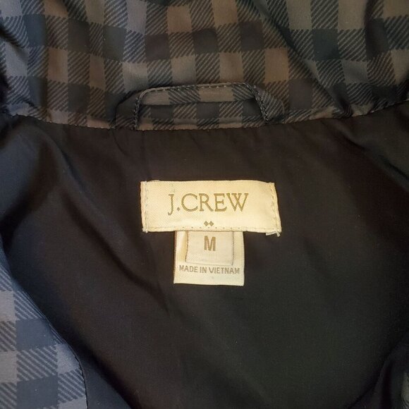 J. Crew Quilted Puffer Vest Women M Gray Brown Gingham Check Down‎ Fill Full zip - Picture 3 of 11